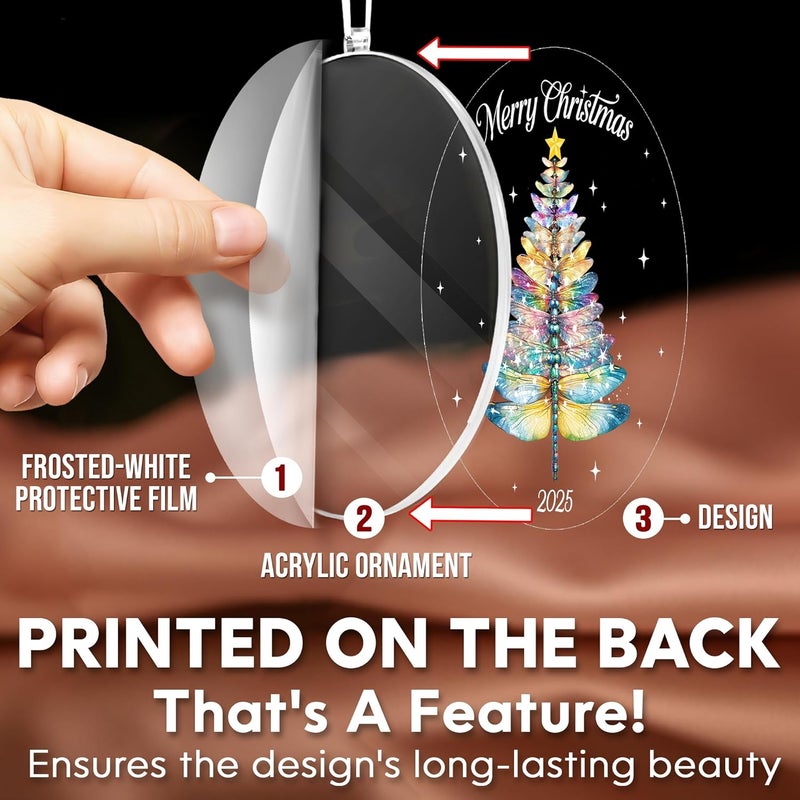 HEXMOZ Dragonfly Christmas Ornament 2025 - Dragon Fly Ornaments for Christmas Tree - Dragonfly Gifts for Women and Men - Acrylic Holiday Decoration, Unique Keepsake for Home Decor Lovers - Image 2